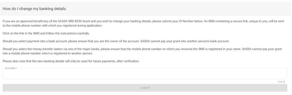  How to change the Sassa r350 payment method online?