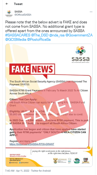 Sassa news r700 fake application