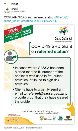 What does referred mean to Sassa's status?